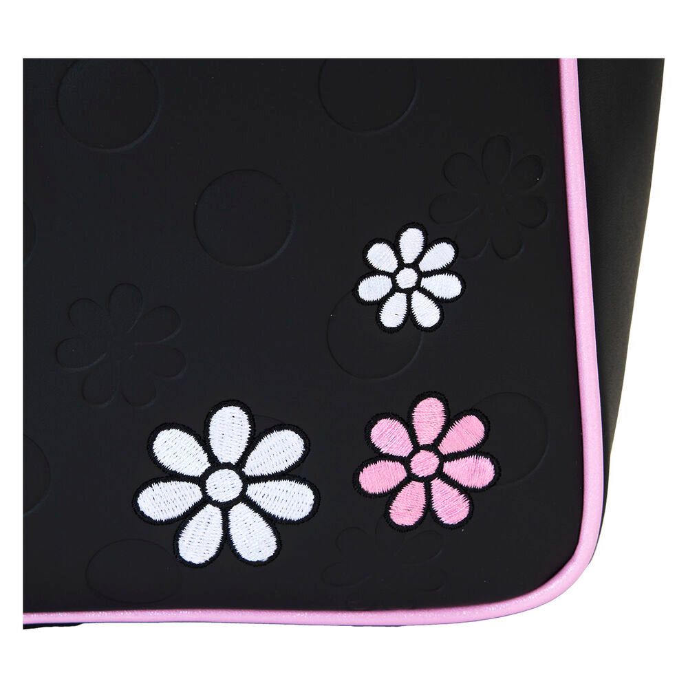 Détails des finitions en bronze et des éléments embossés sur le sac Minnie Loungefly