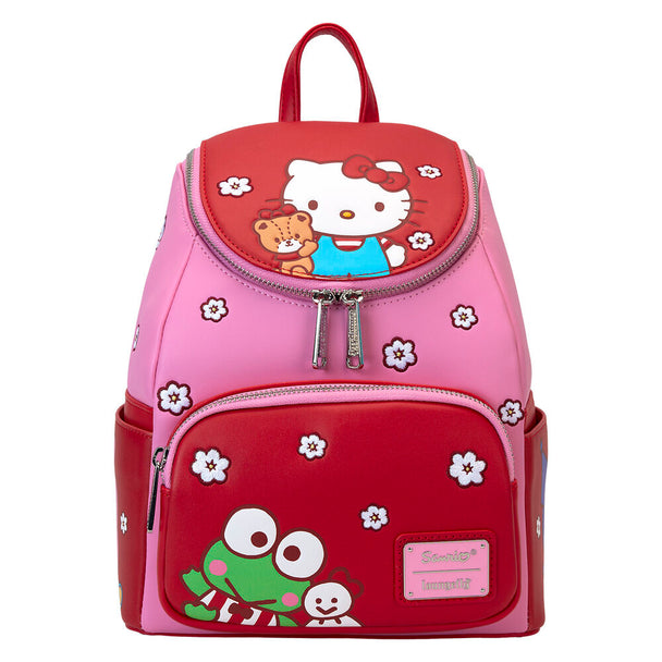 Vue avant du sac à dos Loungefly Hello Kitty and Friends avec illustrations colorées des personnages