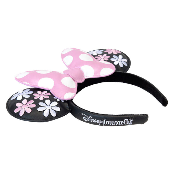 Serre-tête Loungefly Disney Minnie Floral Rock the Dots en simili cuir avec oreilles et détails brodés colorés