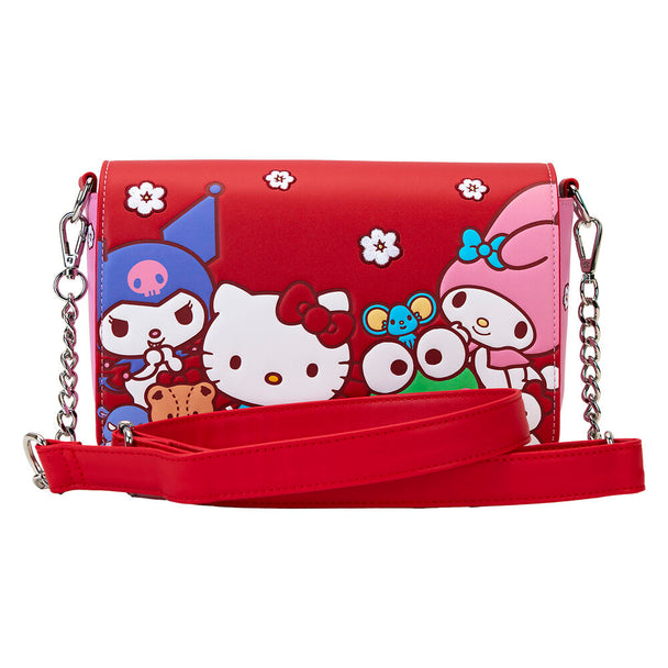 Sac bandoulière Loungefly Hello Kitty and Friends en simili cuir vegan avec rabat devant et chaîne argentée