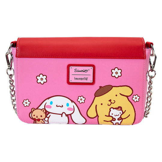 Détail brodé et imprimé du sac Loungefly représentant Hello Kitty et ses amis sur le rabat