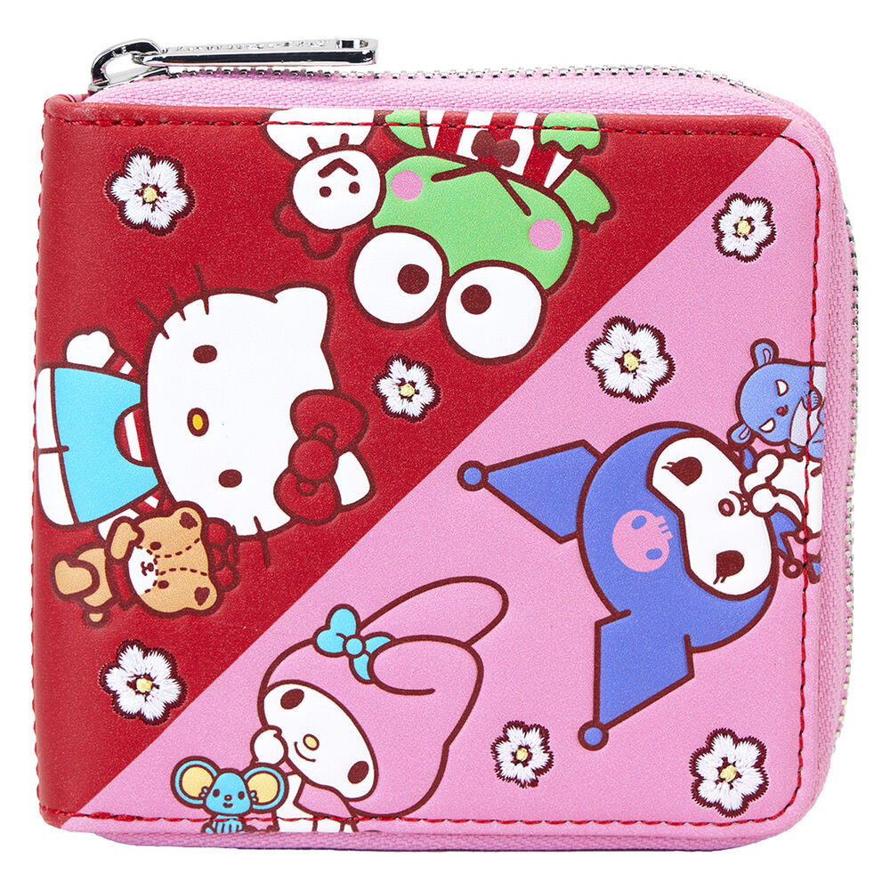 Fermeture zippée argentée du portefeuille Loungefly Hello Kitty avec détails métalliques brillants