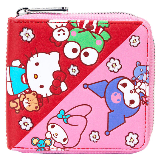 Fermeture zippée argentée du portefeuille Loungefly Hello Kitty avec détails métalliques brillants