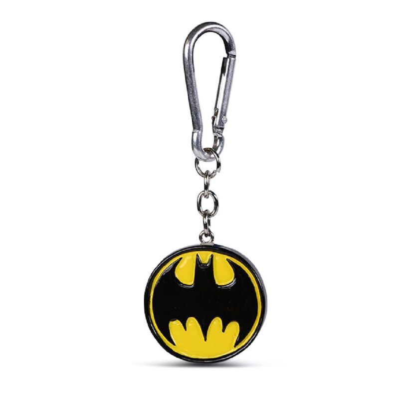 Porte-clés 3D représentant le logo Batman en relief, produit officiel DC Comics par PYRAMID, idéal pour les fans et collectionneurs.