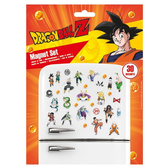 Set de 30 magnets Dragon Ball Z aux designs colorés et variés, format 18x24cm, marque PYRAMID.