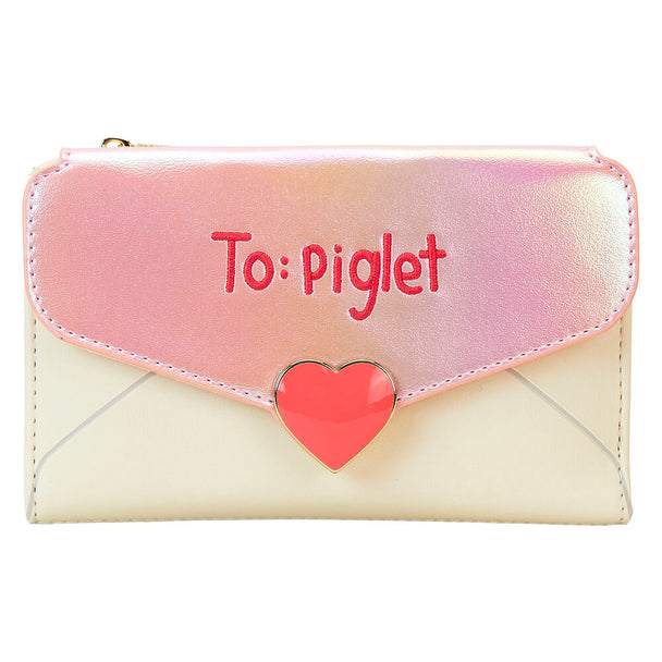 Vue de face du portefeuille Loungefly Winnie l'Ourson avec design Lettre d'Amour Disney