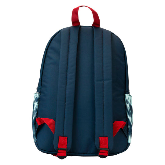 Vue latérale montrant les motifs imprimés originaux et les détails phosphorescents du sac à dos