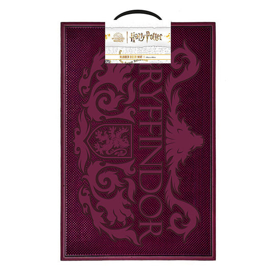 Paillasson Harry Potter Gryffindor aux couleurs rouge et or avec emblème de lion, dimensions 60x40cm, idéal pour l'entrée de la maison.