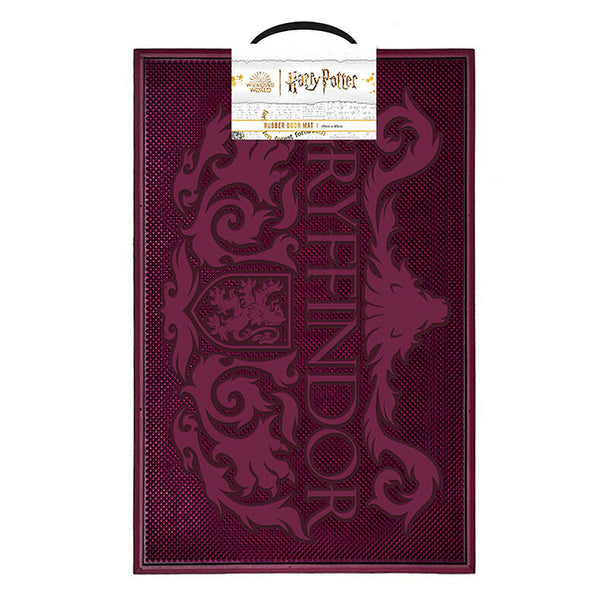 Paillasson Harry Potter Gryffindor aux couleurs rouge et or avec emblème de lion, dimensions 60x40cm, idéal pour l'entrée de la maison.