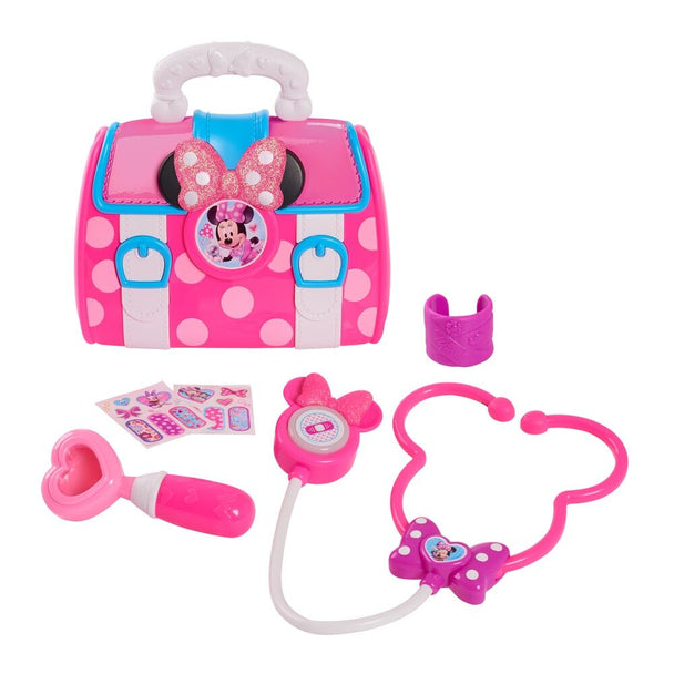 Accessoires médicaux du set docteur Minnie JUST PLAY présentés sur fond blanc