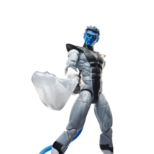 Vue de face de la figurine Marvel Nightcrawler avec éclairage mettant en valeur les couleurs