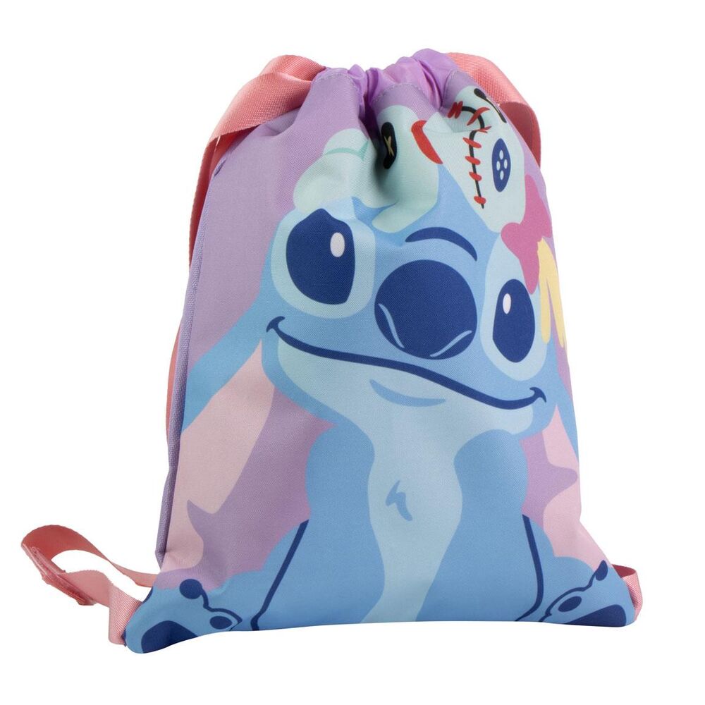 Sac de sport Disney Stitch CERDÁ vue de face avec design coloré et dimensions 27x33x10 cm