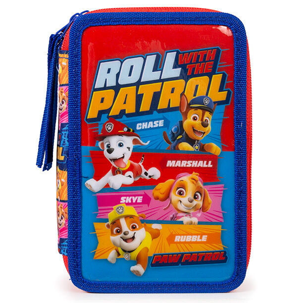 Gros plan sur les 16 crayons de couleur et 16 feutres inclus dans la trousse Paw Patrol