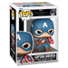 Figurine Funko POP Captain America en vinyle de 9 cm avec bouclier, issue de la saga Marvel Infinity, présentée dans sa boîte cadeau.