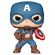 Vue rapprochée de la figurine Funko POP Captain America Marvel Infinity Saga, mettant en avant les détails du costume et du bouclier.