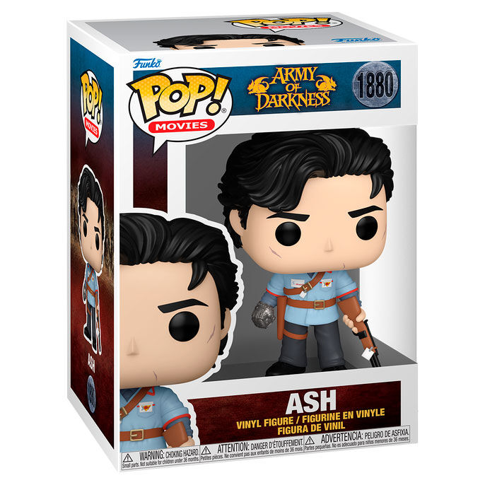 Détail de la figurine Funko POP Ash avec accessoires et design fidèle au film Army of Darkness