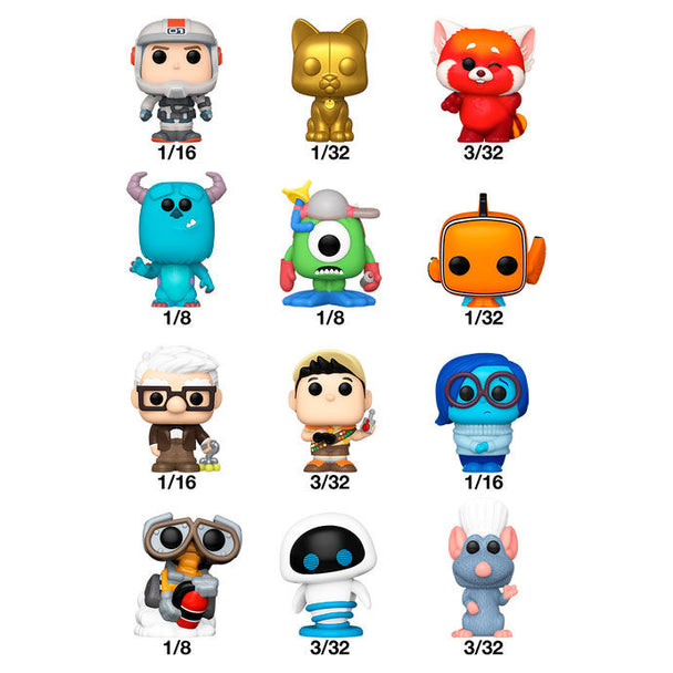 Boîte emballage de la figurine mystère Bitty POP Disney Pixar Funko, montrant le logo officiel et le design attractif.