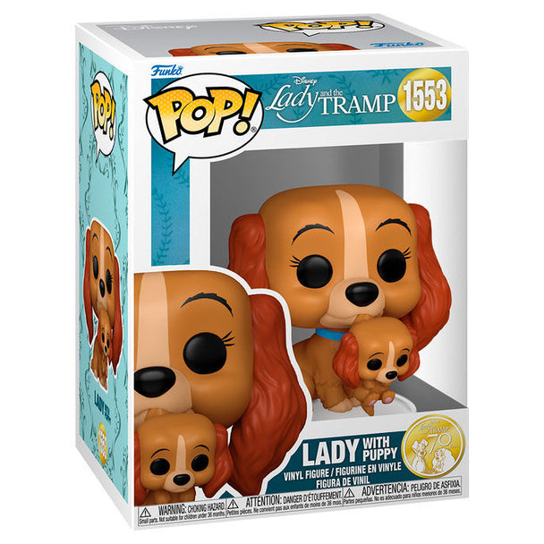 Détail de la figurine Lady avec son chiot de la collection Funko POP Disney Lady and the Tramp, vue de face