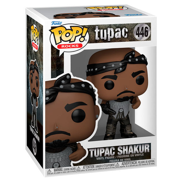 Vue rapprochée de la figurine Funko POP Tupac Shakur montrant les détails soignés et la finition en vinyle
