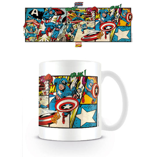 Mug en céramique Captain America Marvel 315ml avec logo emblématique sur fond blanc, signé PYRAMID.