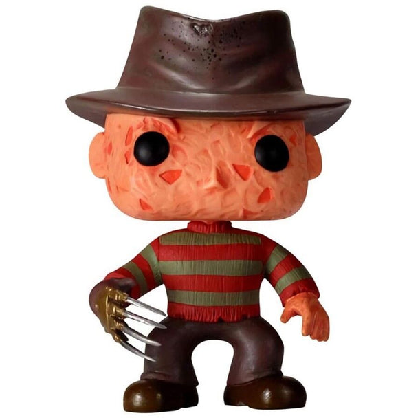 Vue latérale de la figurine POP Freddy Krueger montrant son gant à griffes emblématique et sa veste rayée