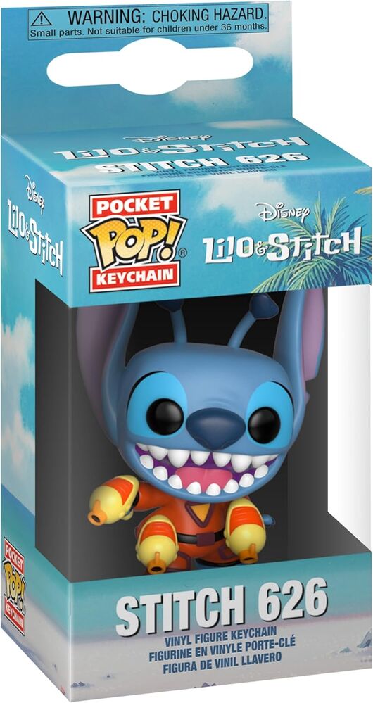 Vue rapprochée du porte-clés Stitch exclusif avec détails colorés et finition brillante