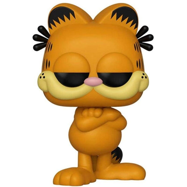 Détail de la figurine Funko POP Garfield montrant son design coloré et sa boîte vitrée collector
