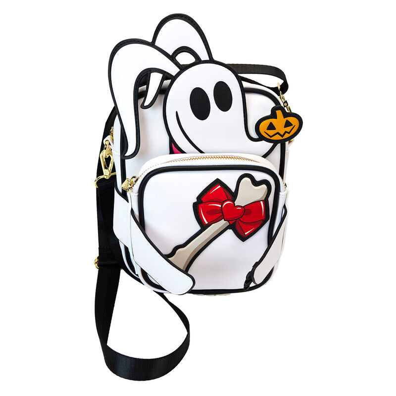 Sac Loungefly Disney Zero porté en bandoulière sur un mannequin pour démonstration de style
