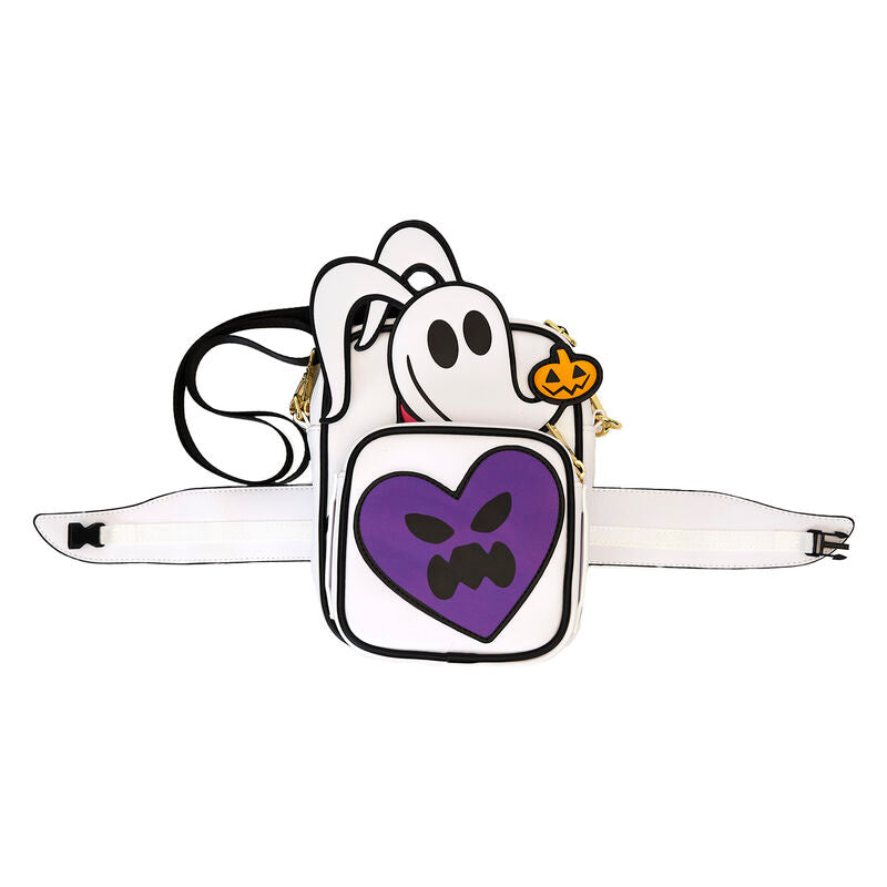 Présentation du sac Loungefly Disney Zero accompagné d'accessoires assortis pour un look complet