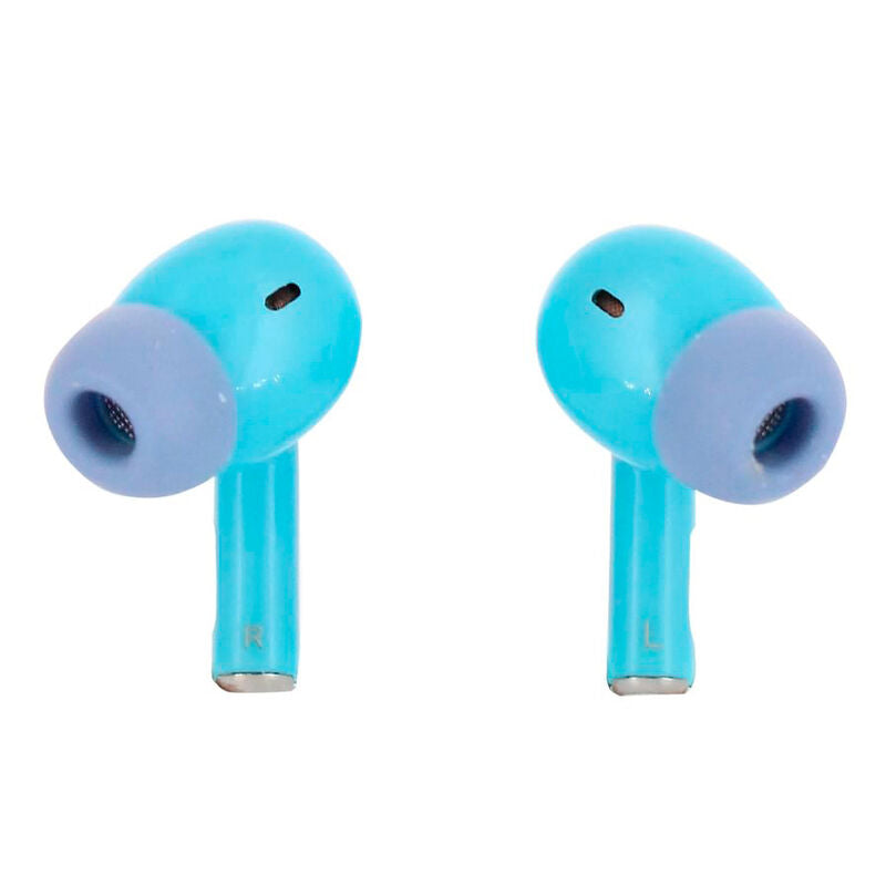Gros plan sur l'écouteur gauche du casque Bluetooth 5.3 Disney Stitch avec logo Stitch