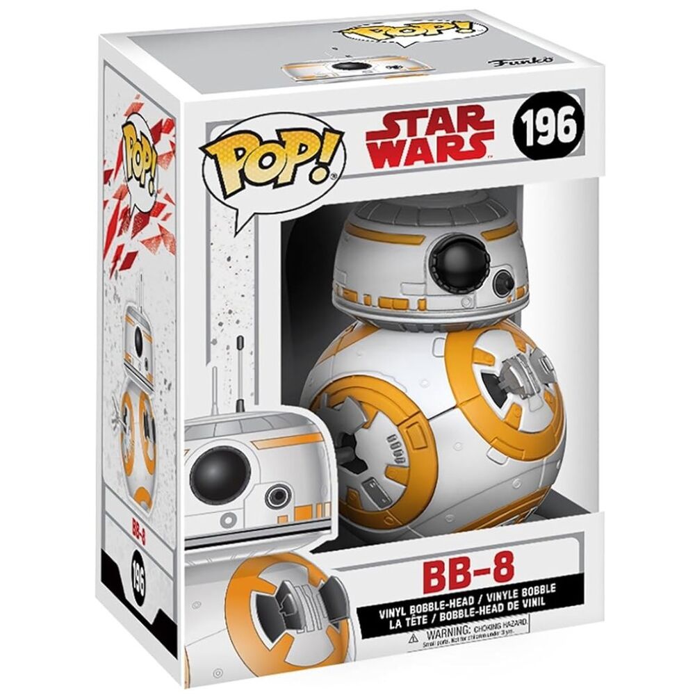 Vue rapprochée de la figurine BB-8 Funko POP avec détails précis et couleurs vives sur fond blanc