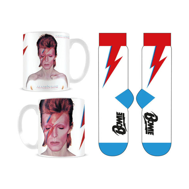 Paire de chaussettes David Bowie taille 36-41 avec motifs originaux, posée à plat sur surface neutre