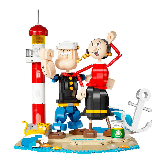Vue rapprochée du kit de construction Popeye & Olivia PANTASY avec ses 1500 pièces détaillées