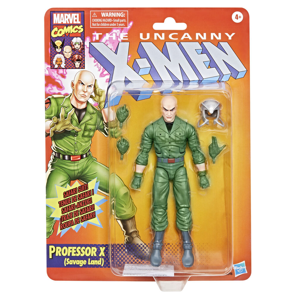 Gros plan sur le visage détaillé de la figurine Professeur X Savage Land Marvel X-Men