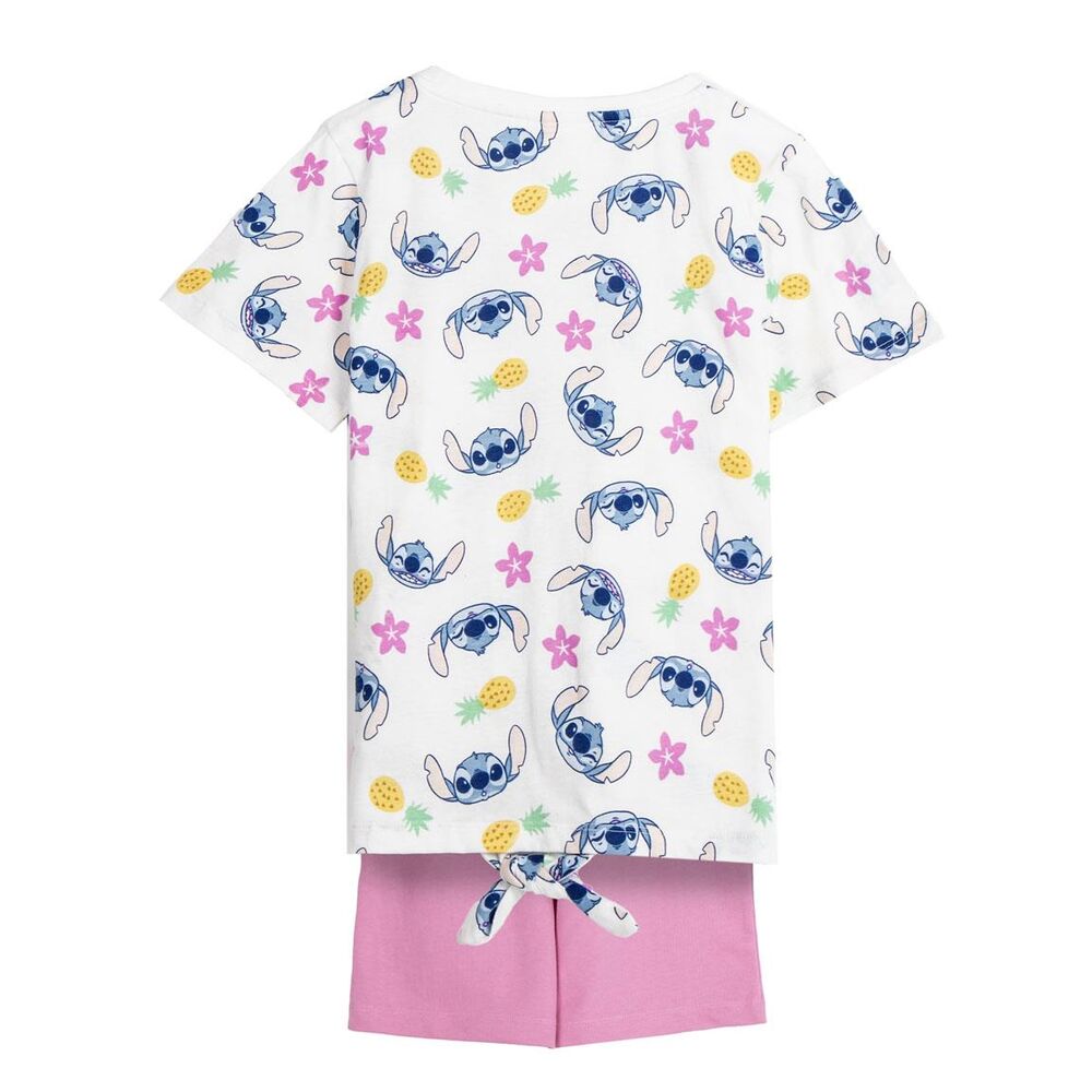 Vue détaillée de l'ensemble Disney Stitch Cerdá, montrant la texture douce du coton 145gsm et les tailles disponibles.