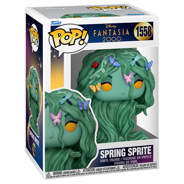 Vue rapprochée de la figurine Funko POP Spring Sprite avec détails colorés et boîte transparente