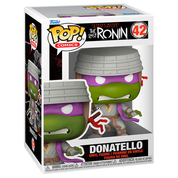 Vue latérale de la figurine Funko POP Donatello, personnage emblématique des Ninja Turtles The Last Ronin, 9 cm