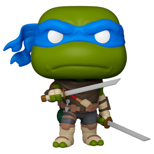 Vue détaillée de la figurine Funko POP Leonardo avec ses couleurs et accessoires caractéristiques des Ninja Turtles.