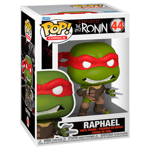 Zoom sur les détails de la figurine Funko POP Raphael Ninja Turtles The Last Ronin avec sa couleur verte et son bandana rouge.
