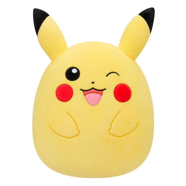 Peluche Squishmallows Pikachu Pokémon 27cm vue de face avec détails du visage souriant