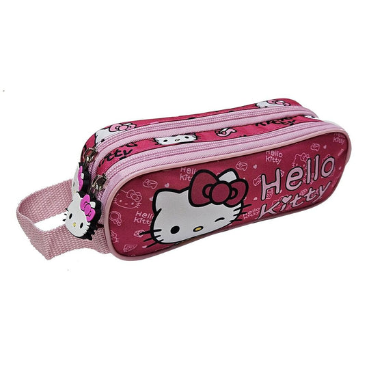 Trousse double Hello Kitty My Style MANENTI vue de face avec design coloré et dimensions 21x8x6 cm.