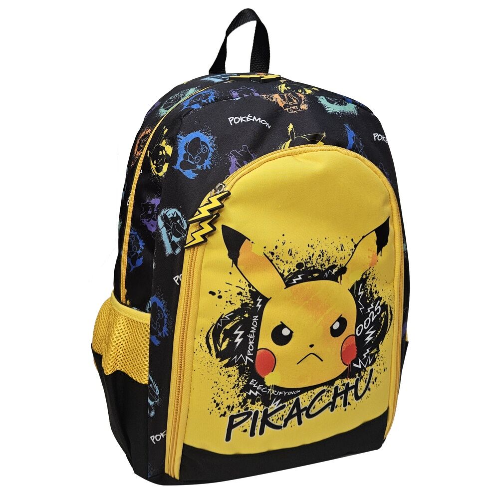 Vue latérale du sac à dos Pokémon Skate Face montrant les bretelles rembourrées et les compartiments