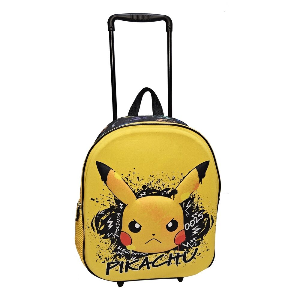 Vue avant du trolley Pokemon Skate Face 3D MANENTI avec motifs colorés et poignée télescopique