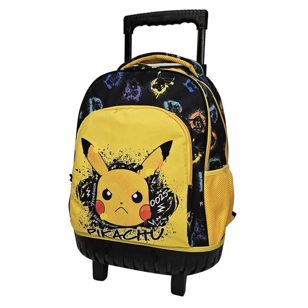 Valise trolley Pokémon Skate Face 44 cm de la marque MANENTI, vue de face avec poignée télescopique et roulettes.