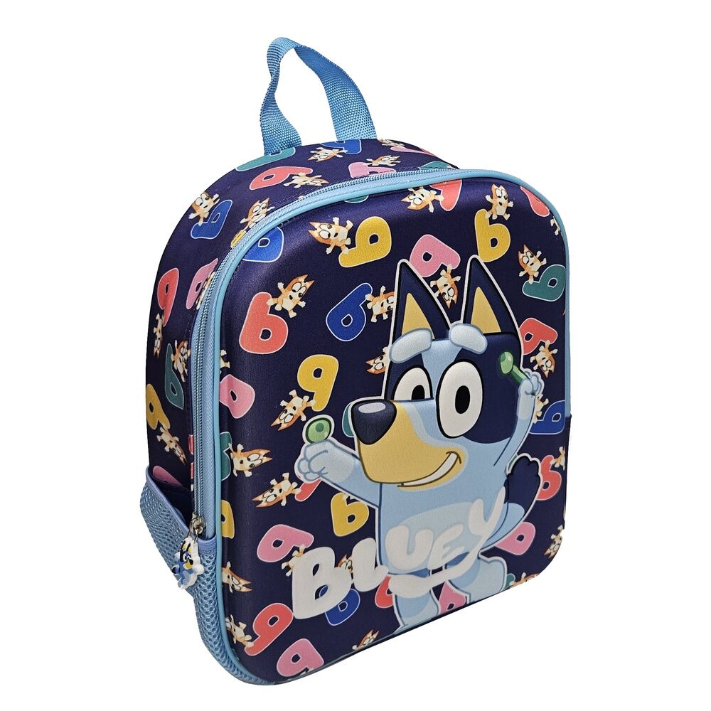Sac à dos 3D Bluey Miniplay 29 cm vue de face avec design coloré et détails en relief