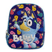 Détail du sac à dos Bluey Miniplay montrant les bretelles ajustables et la texture résistante