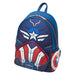 Gros plan sur les finitions en métal argenté brillant du sac Loungefly Captain America