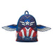 Vue avant du sac à dos Loungefly Marvel Captain America Brave New World en cuir vegan 26cm
