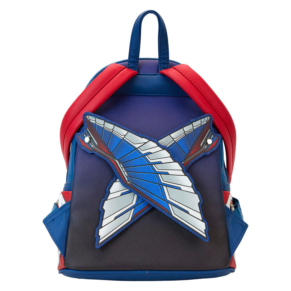 Vue de la poche avant zippée du sac à dos Loungefly Captain America Brave New World
