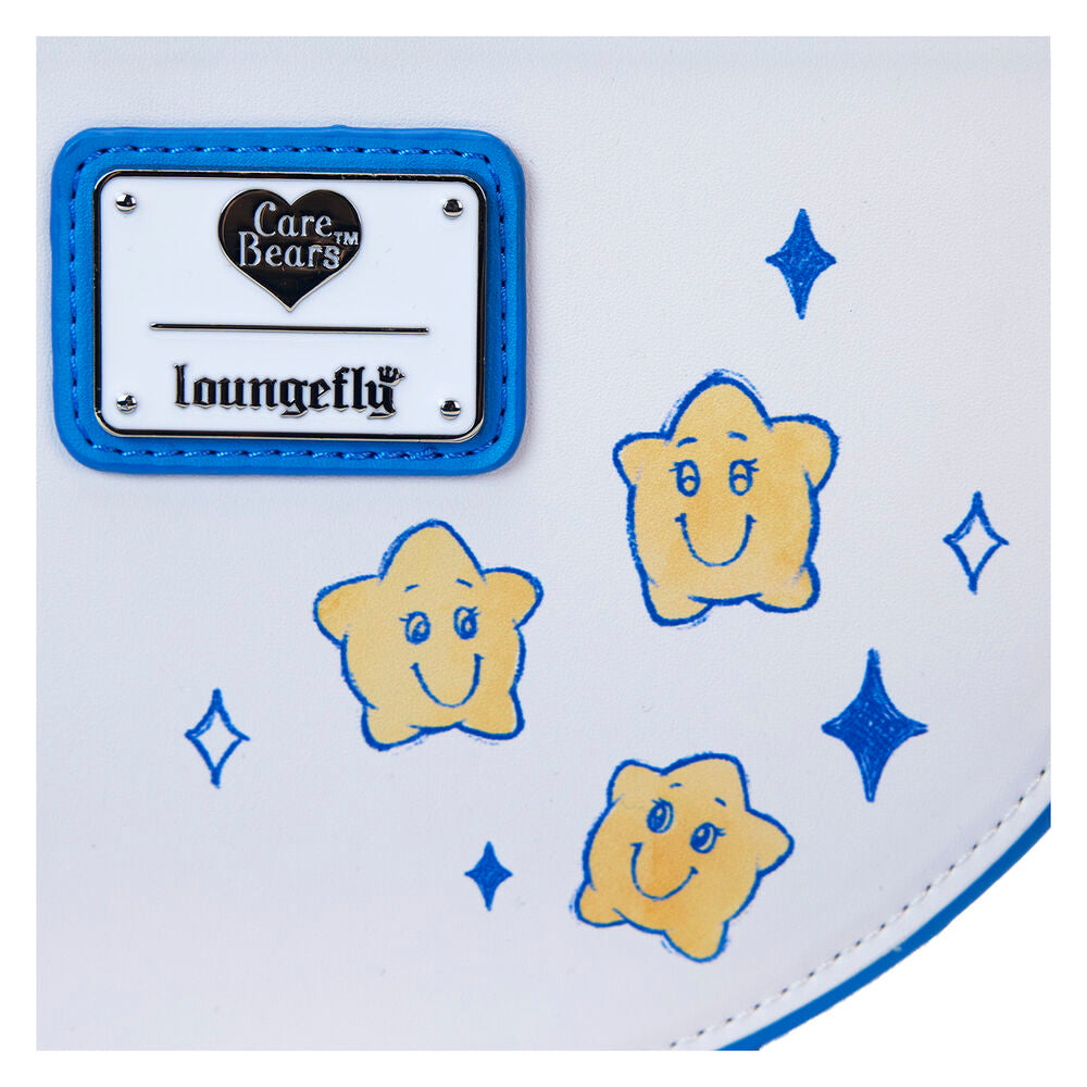 Vue latérale montrant la profondeur et la forme du sac LOUNGEFLY Care Bears Rainbow